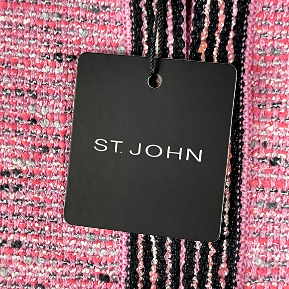 St.John For Mary Kay Long Tweed Jacket Womens 2 Pink Wool Old Money Classic NWT - Picture 5 of 16